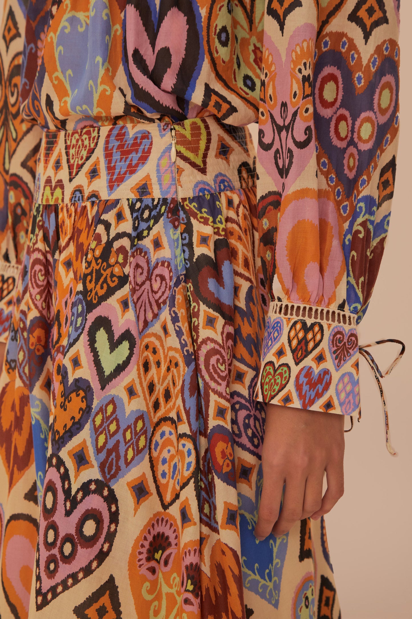 Hearts Ikat Cream Midi Skirt