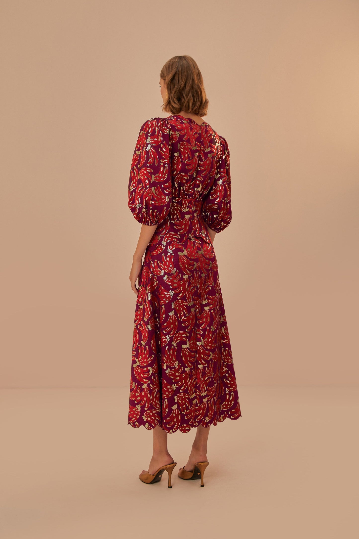 Burgundy Bossa Banana Jacquard Midi Dress