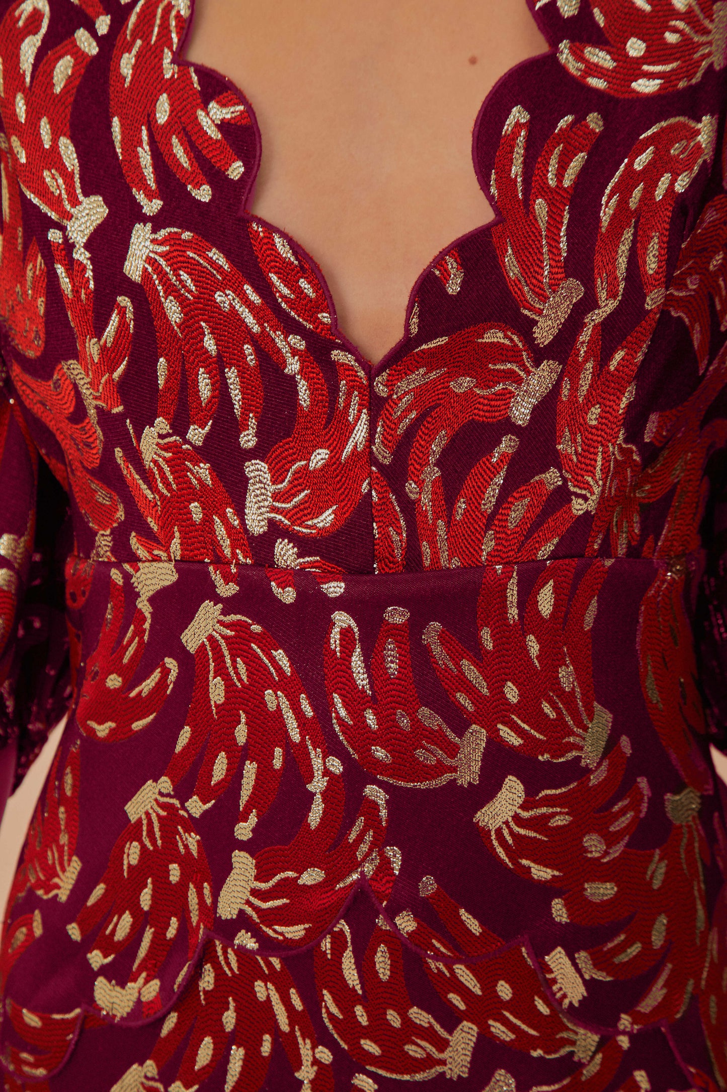 Burgundy Bossa Banana Jacquard Midi Dress