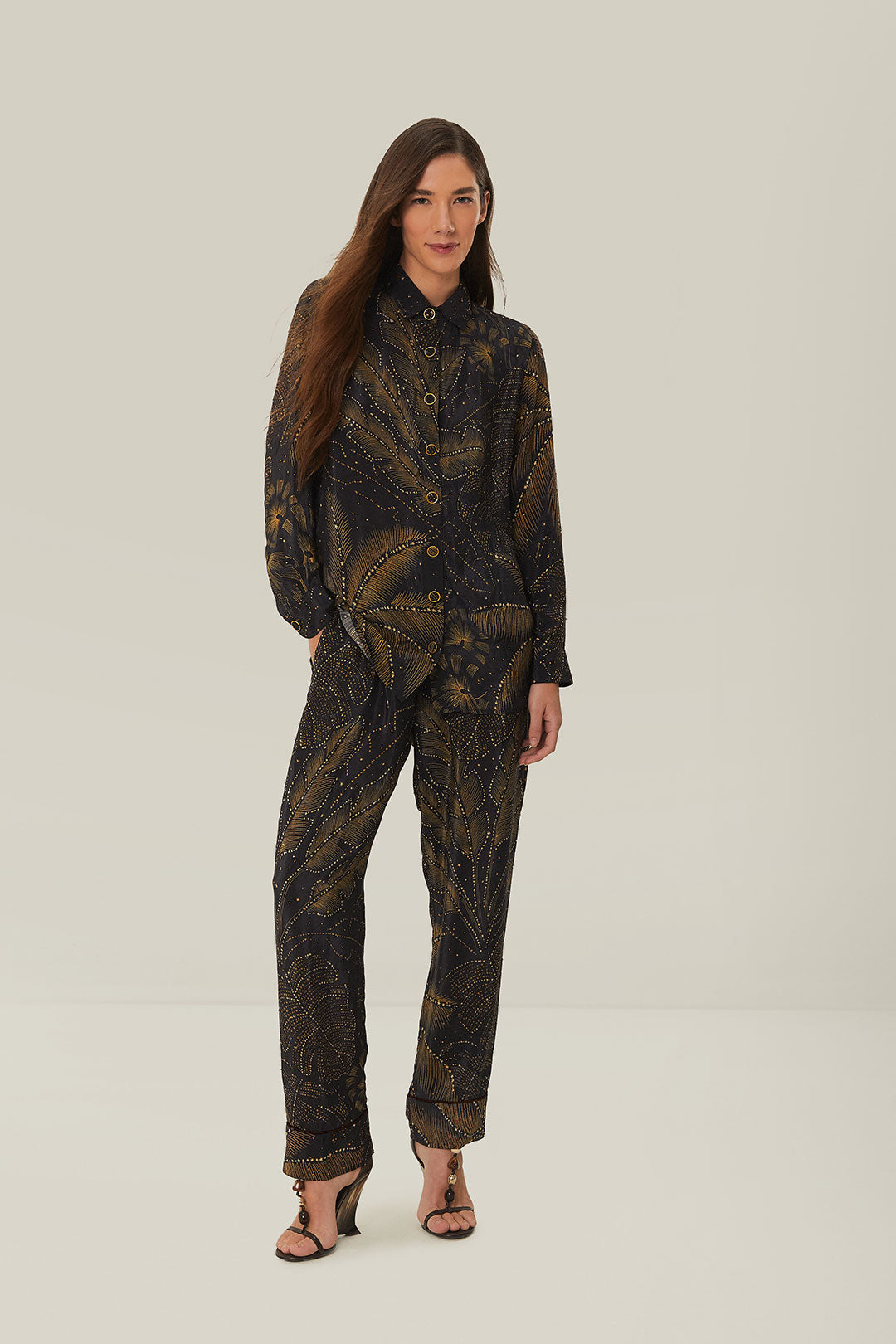Golden Foliage Black Pajama Pants