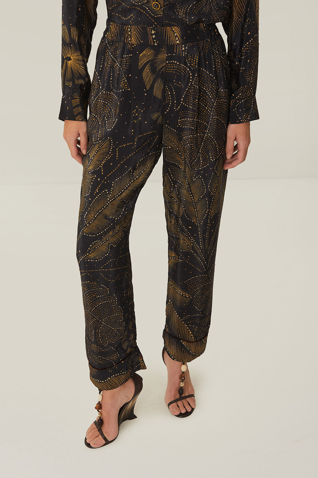 Golden Foliage Black Pajama Pants