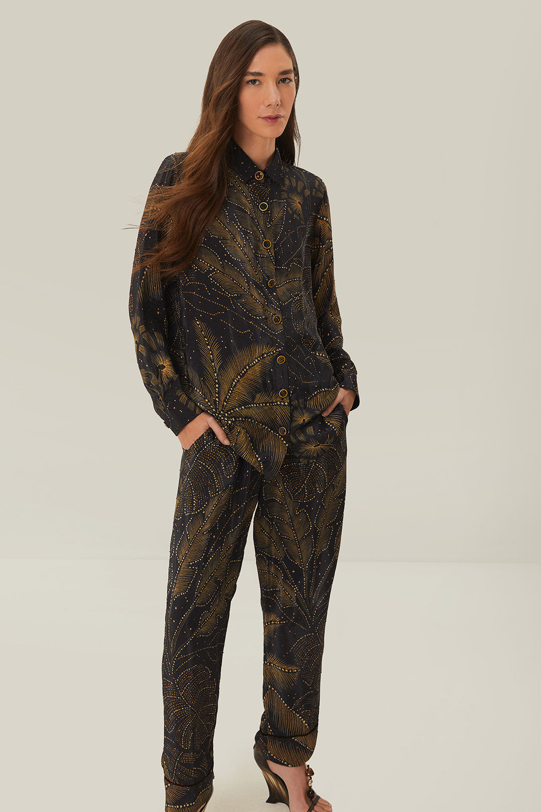Golden Foliage Black Pajama Pants