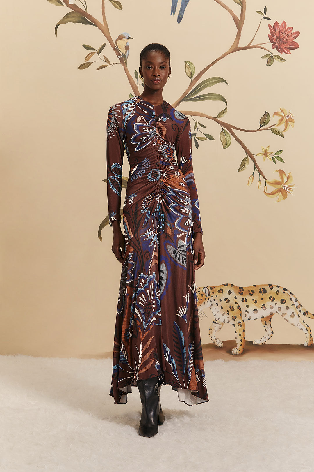 Delicate Garden Brown Long Sleeve Maxi Dress