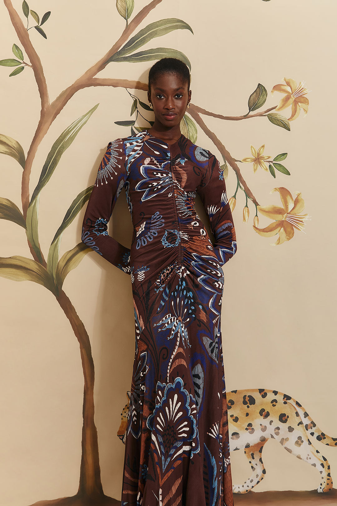 Delicate Garden Brown Long Sleeve Maxi Dress