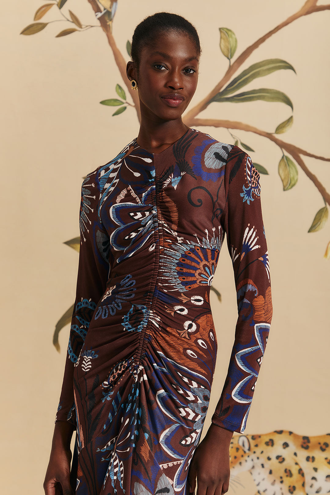 Delicate Garden Brown Long Sleeve Maxi Dress