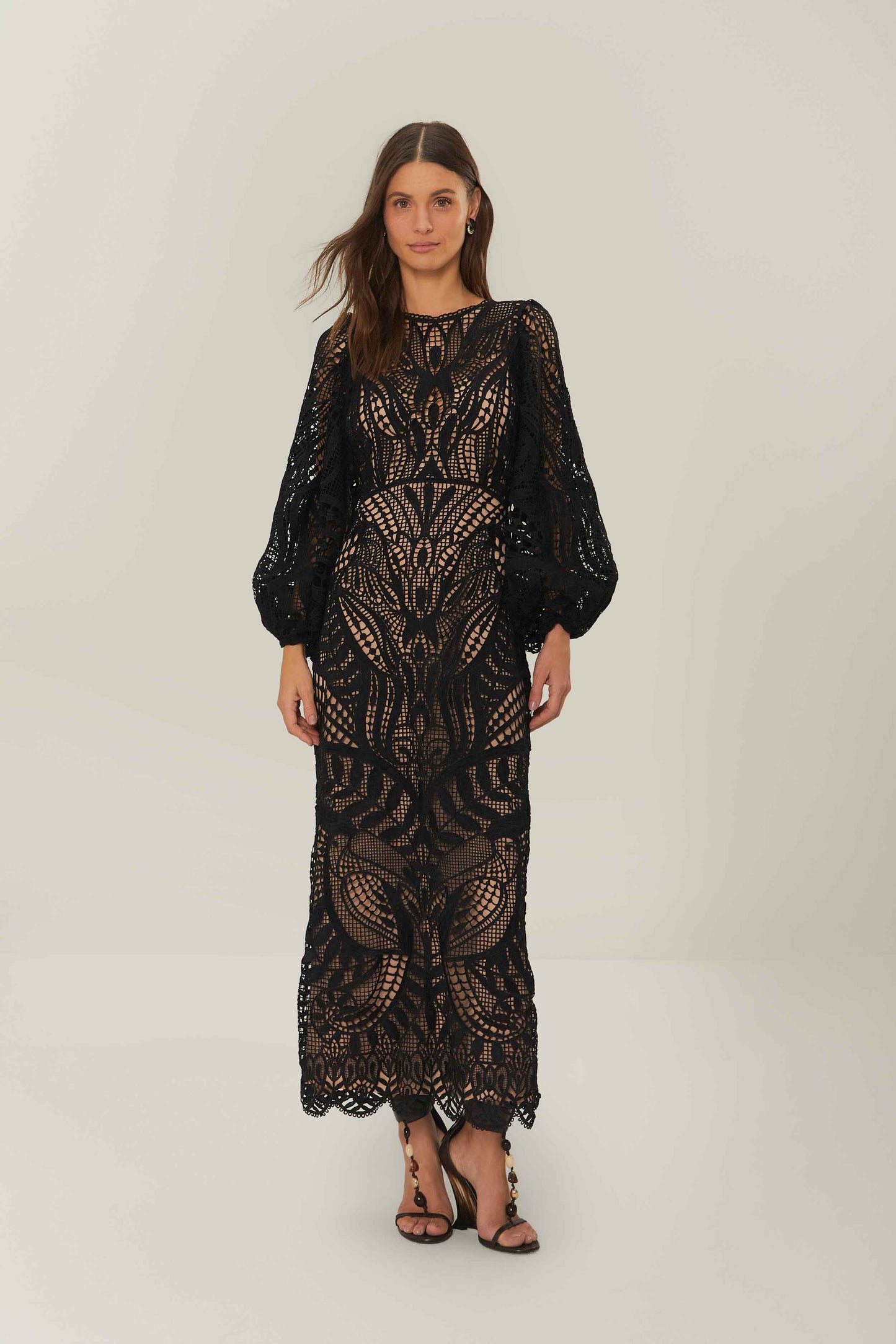 Nature Black Guipure Midi Dress
