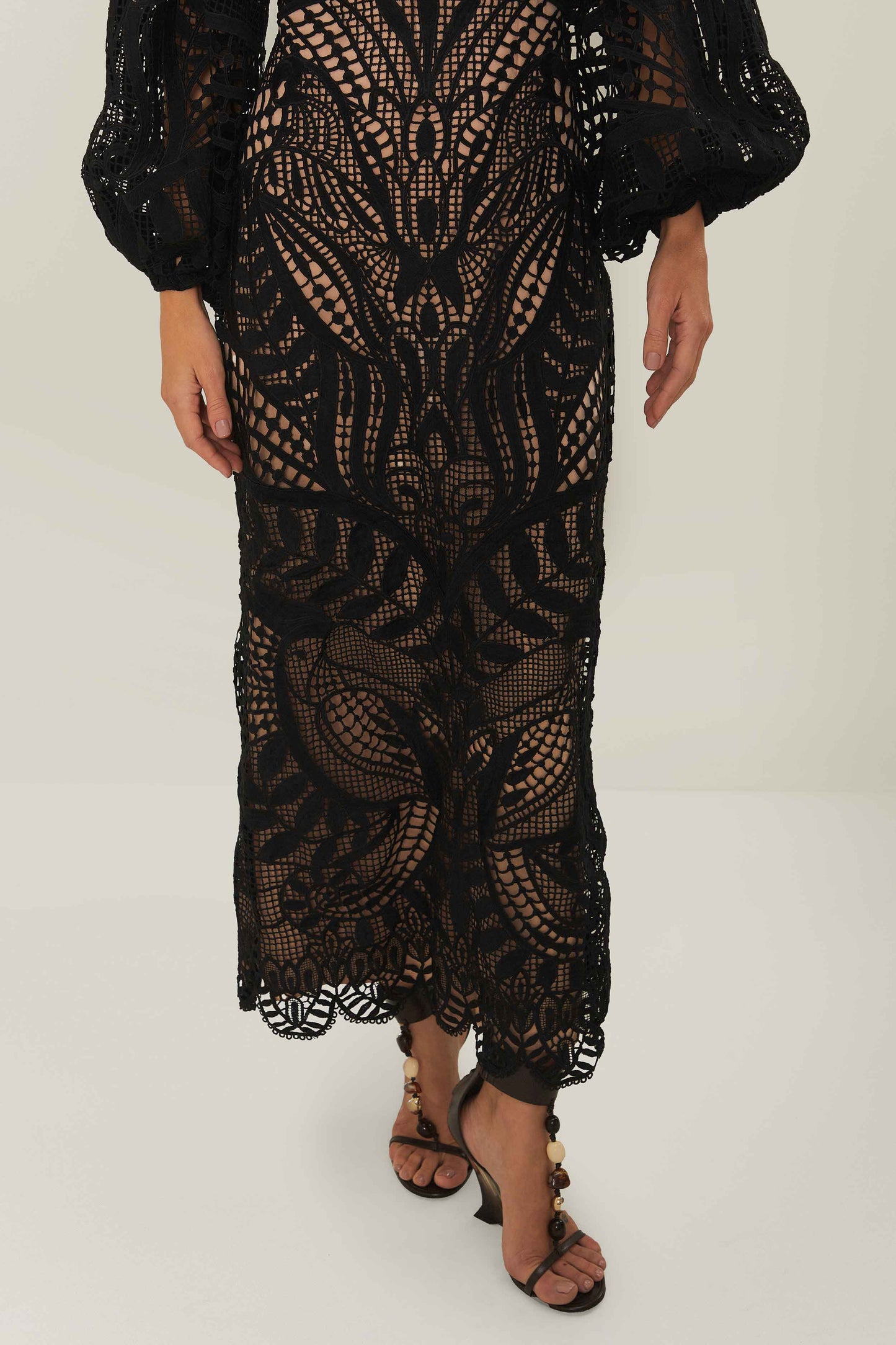Nature Black Guipure Midi Dress