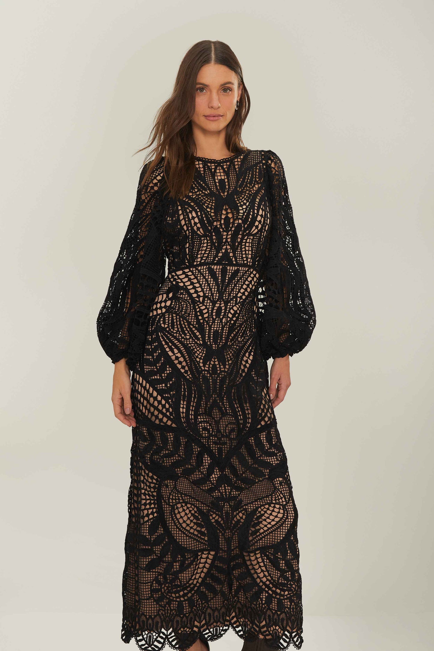 Nature Black Guipure Midi Dress