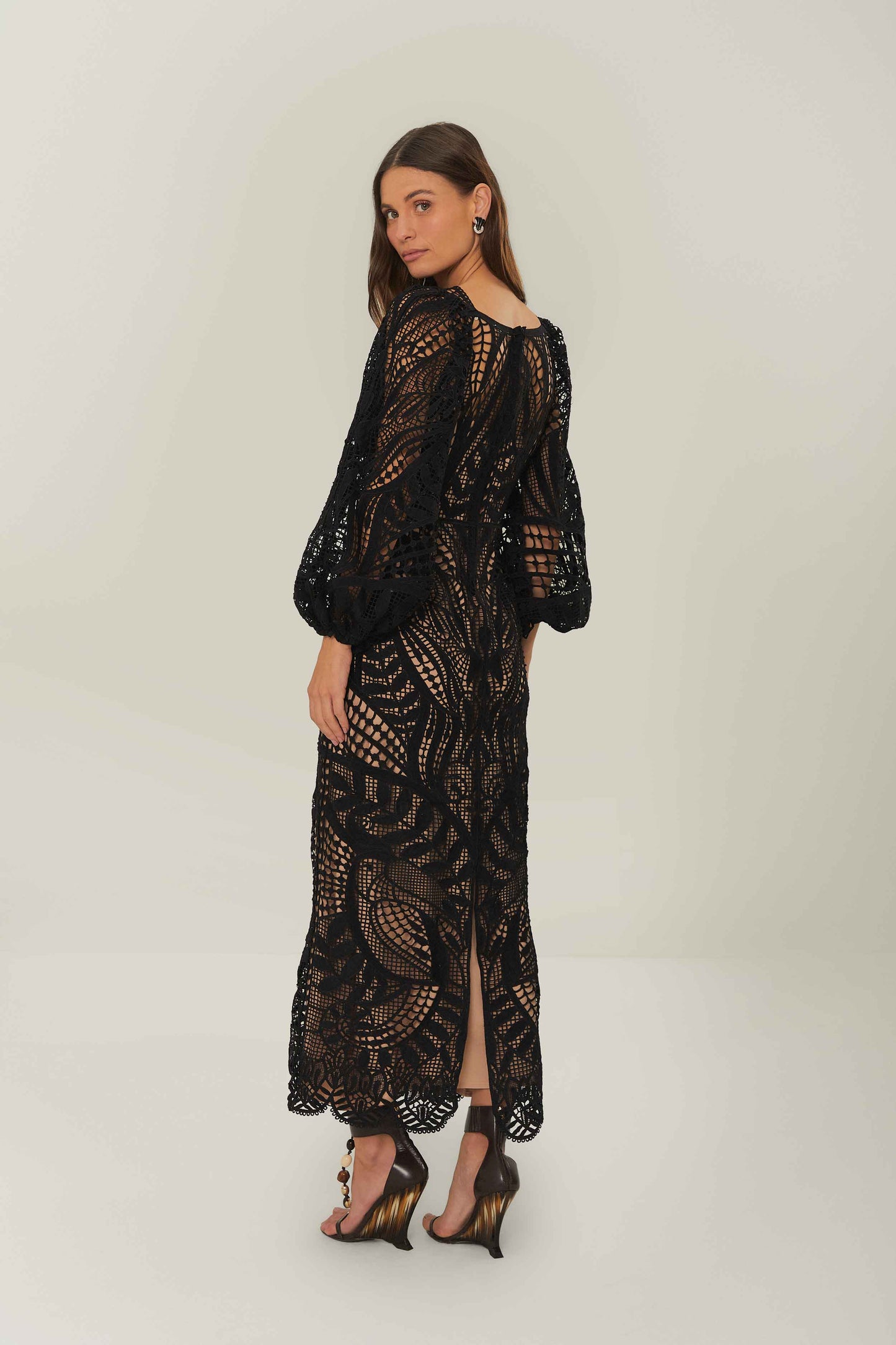 Nature Black Guipure Midi Dress