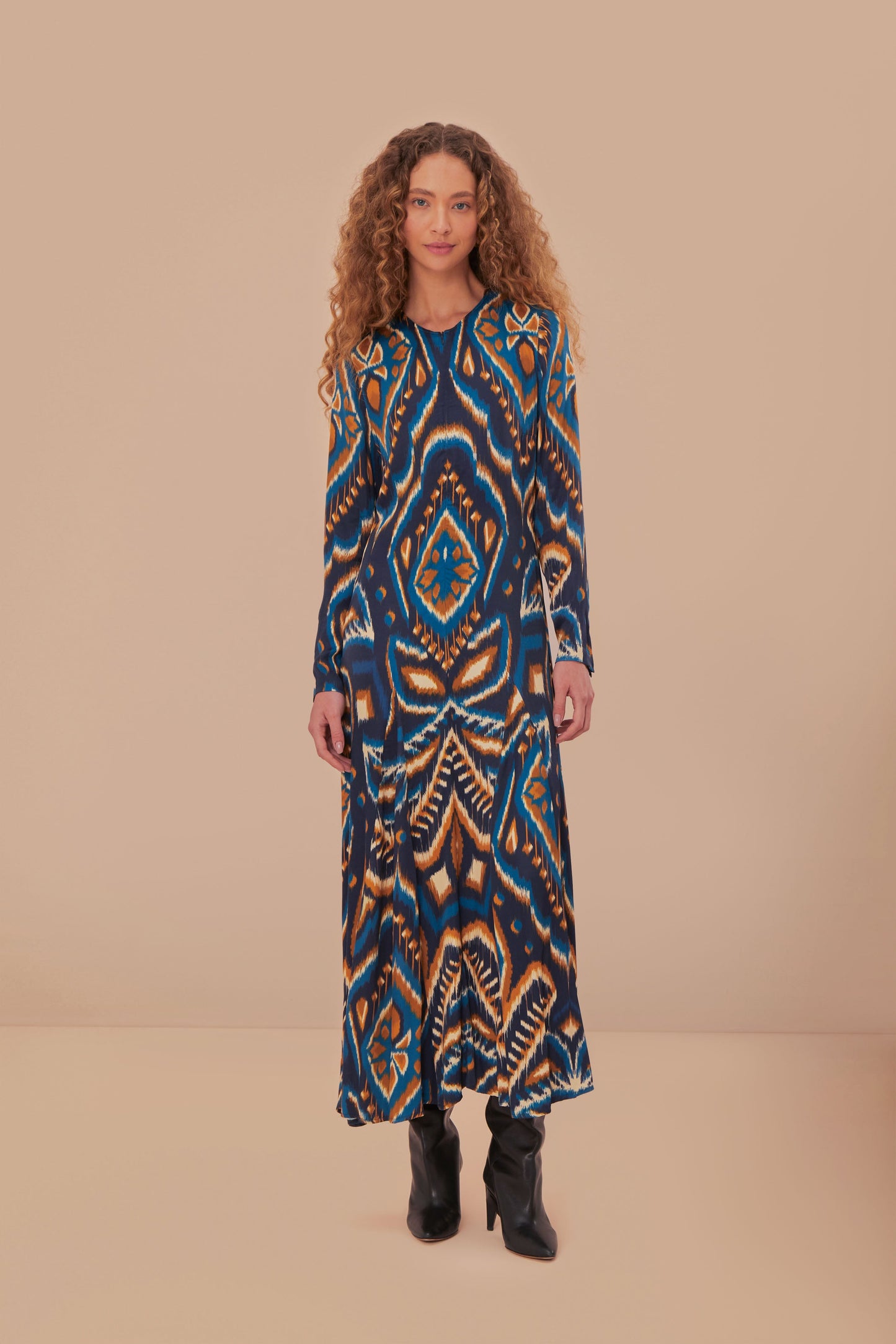 Pineapple Ikat Blue Maxi Dress