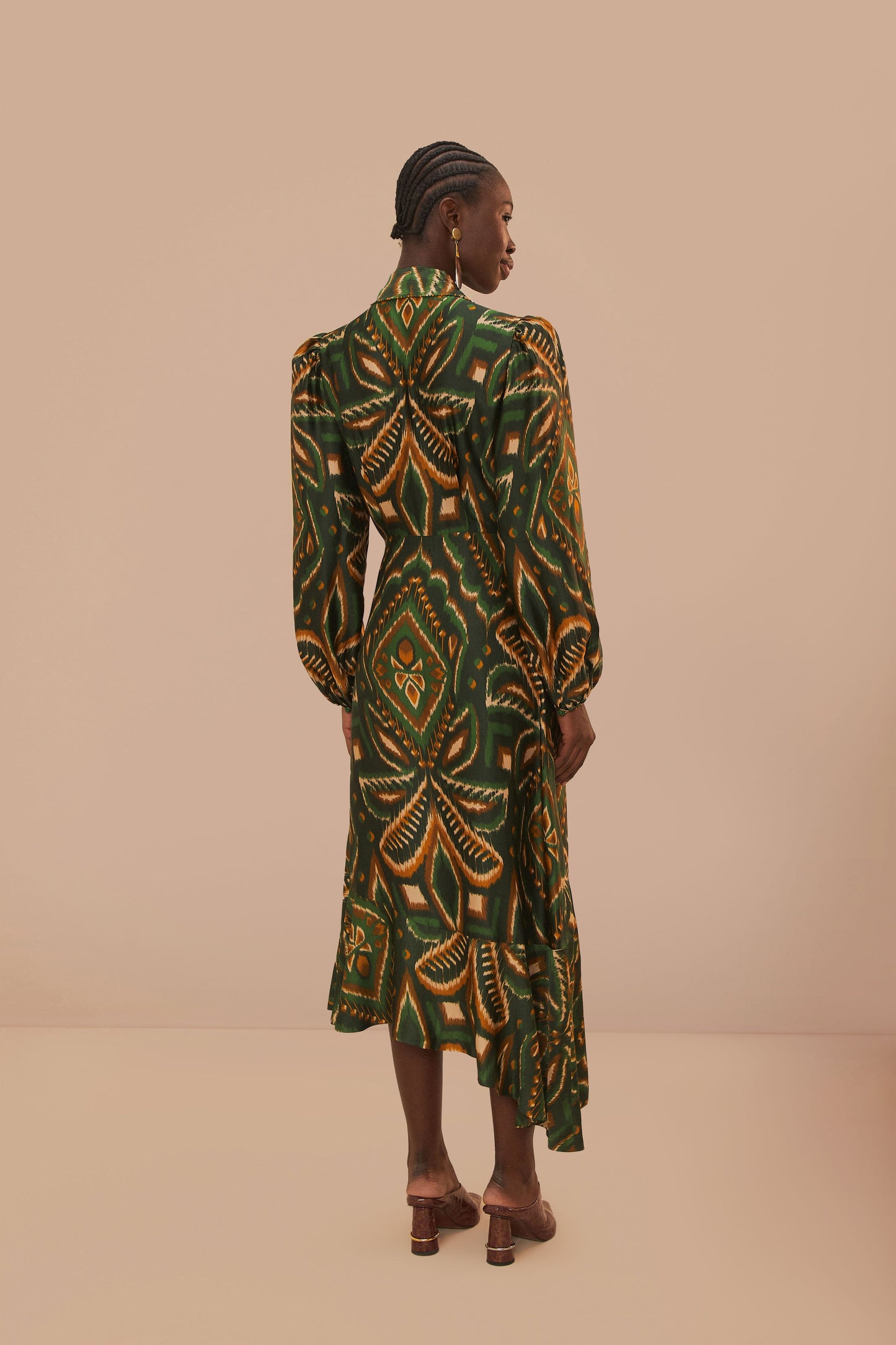 Pineapple Ikat Green Long Sleeve Midi Dress