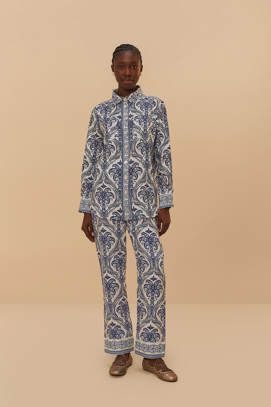 Blue Tropical Cameo Off-White Pajama Pants