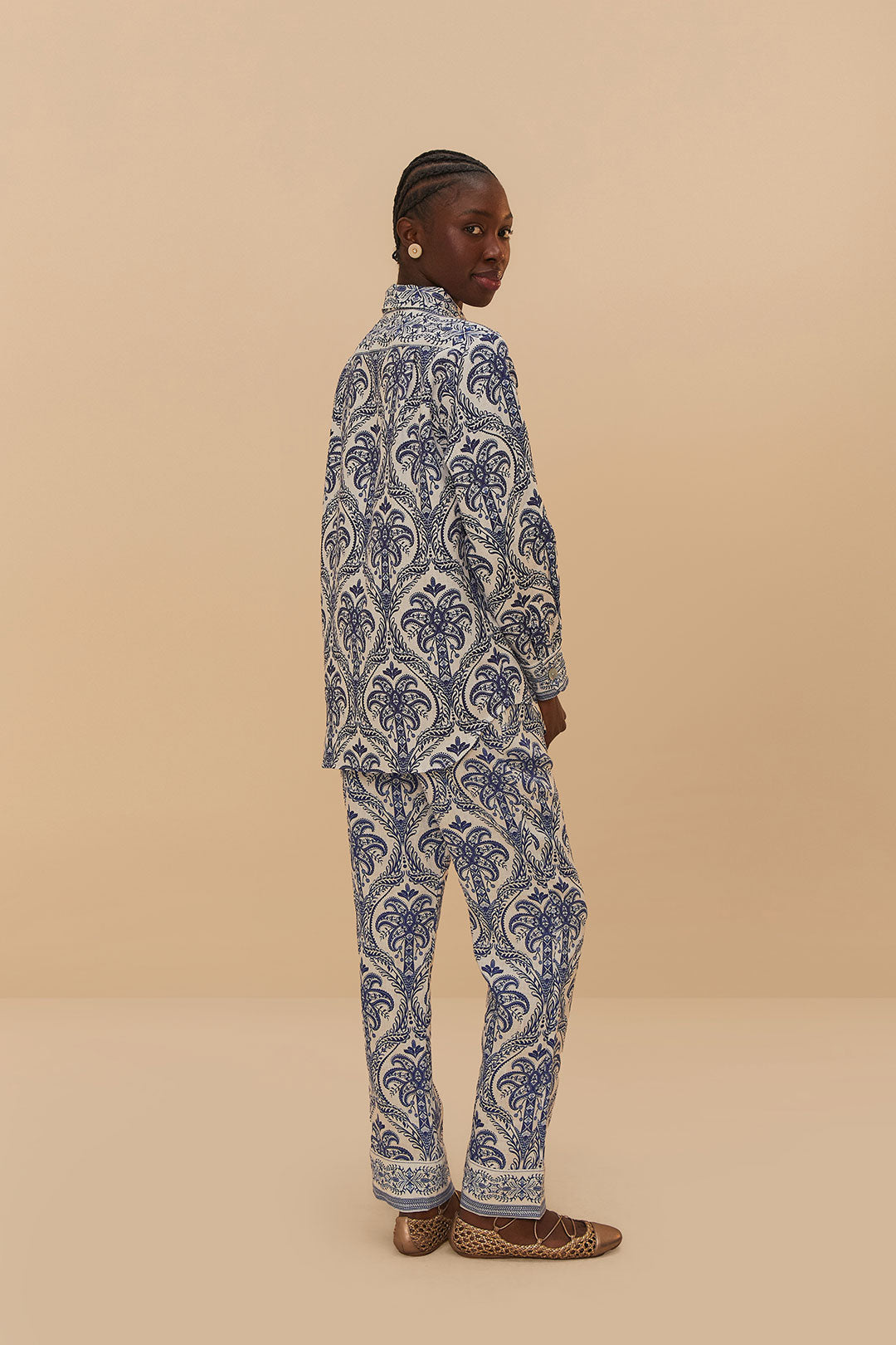 Blue Tropical Cameo Off-White Pajama Pants