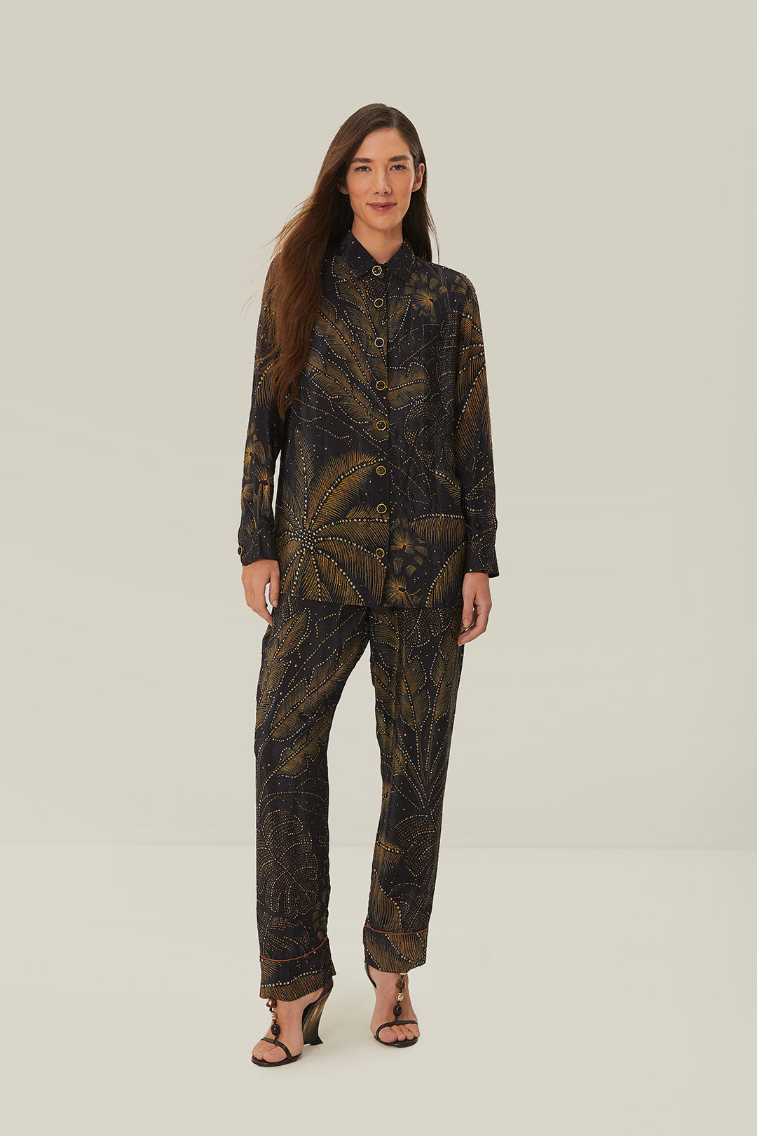 Golden Foliage Black Pajama Shirt