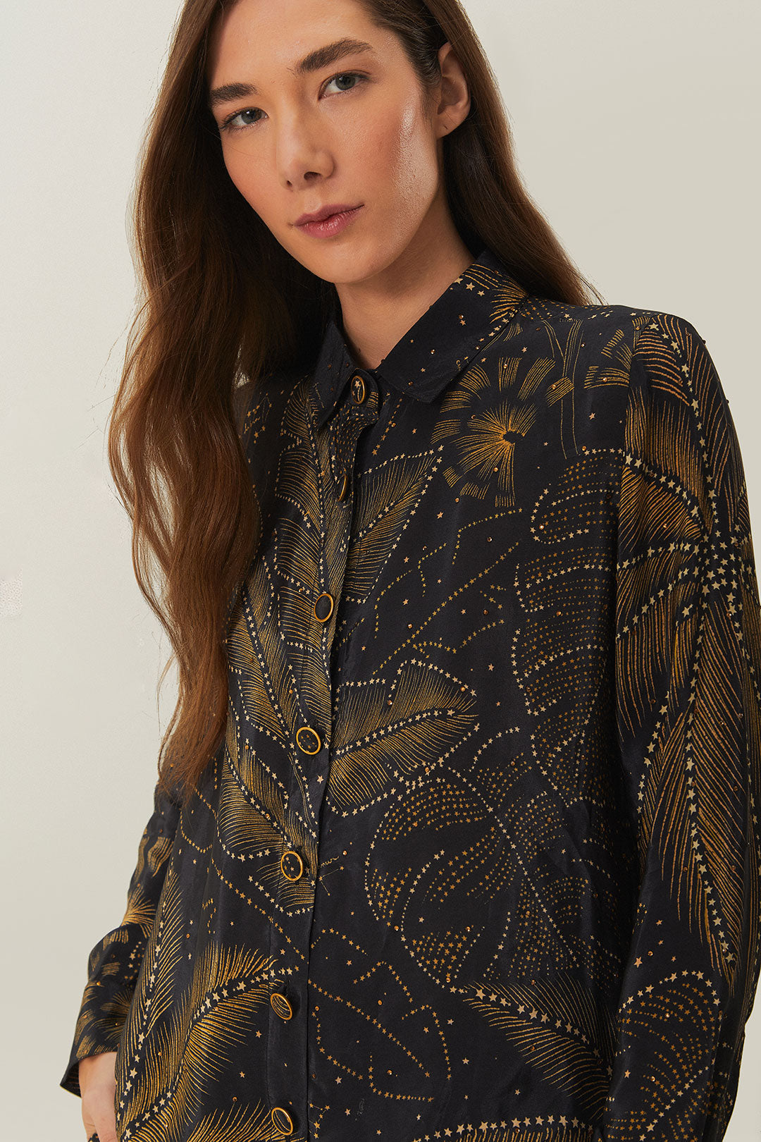 Golden Foliage Black Pajama Shirt