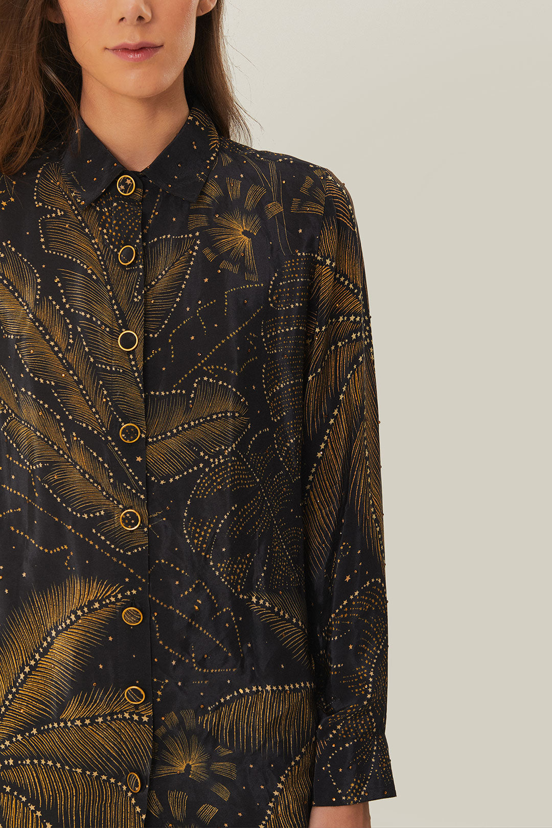 Golden Foliage Black Pajama Shirt