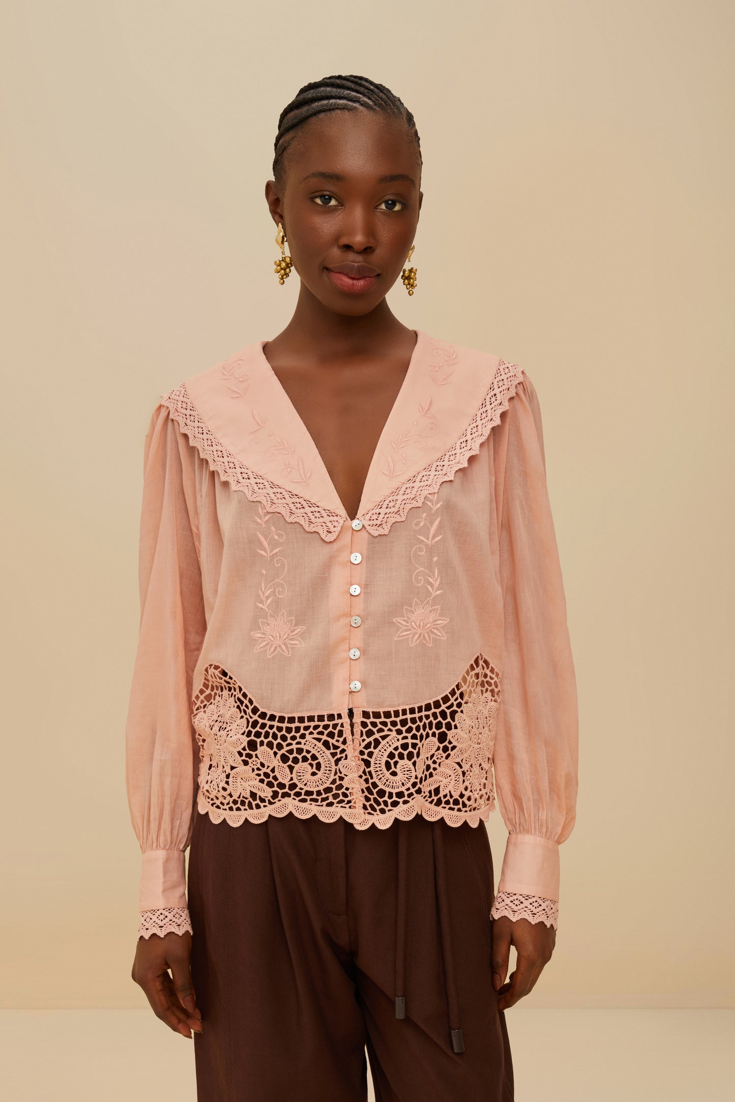 Pink Lacy Long Sleeve Blouse