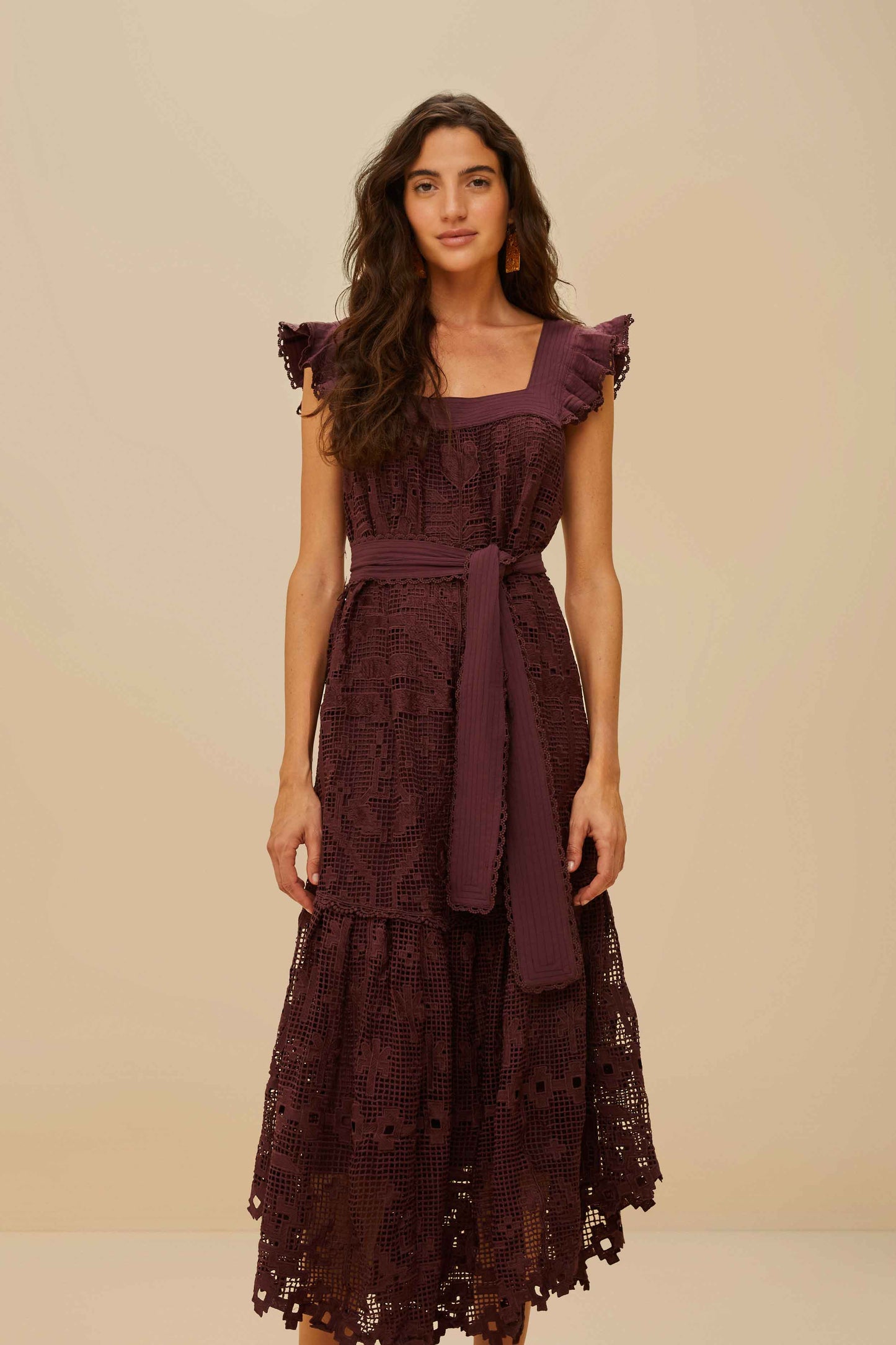 Pineapple Guipure Brown Midi Dress