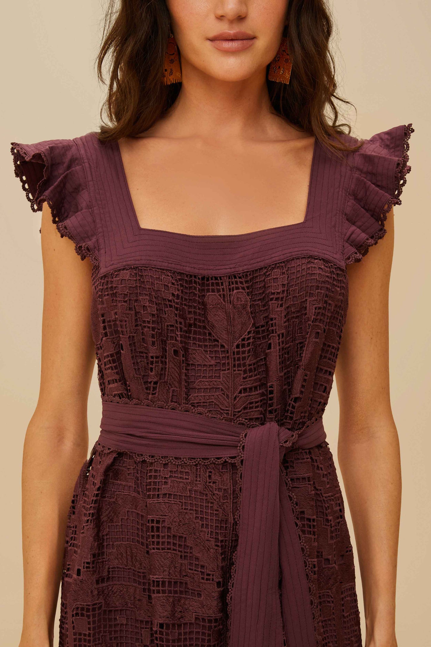Pineapple Guipure Brown Midi Dress