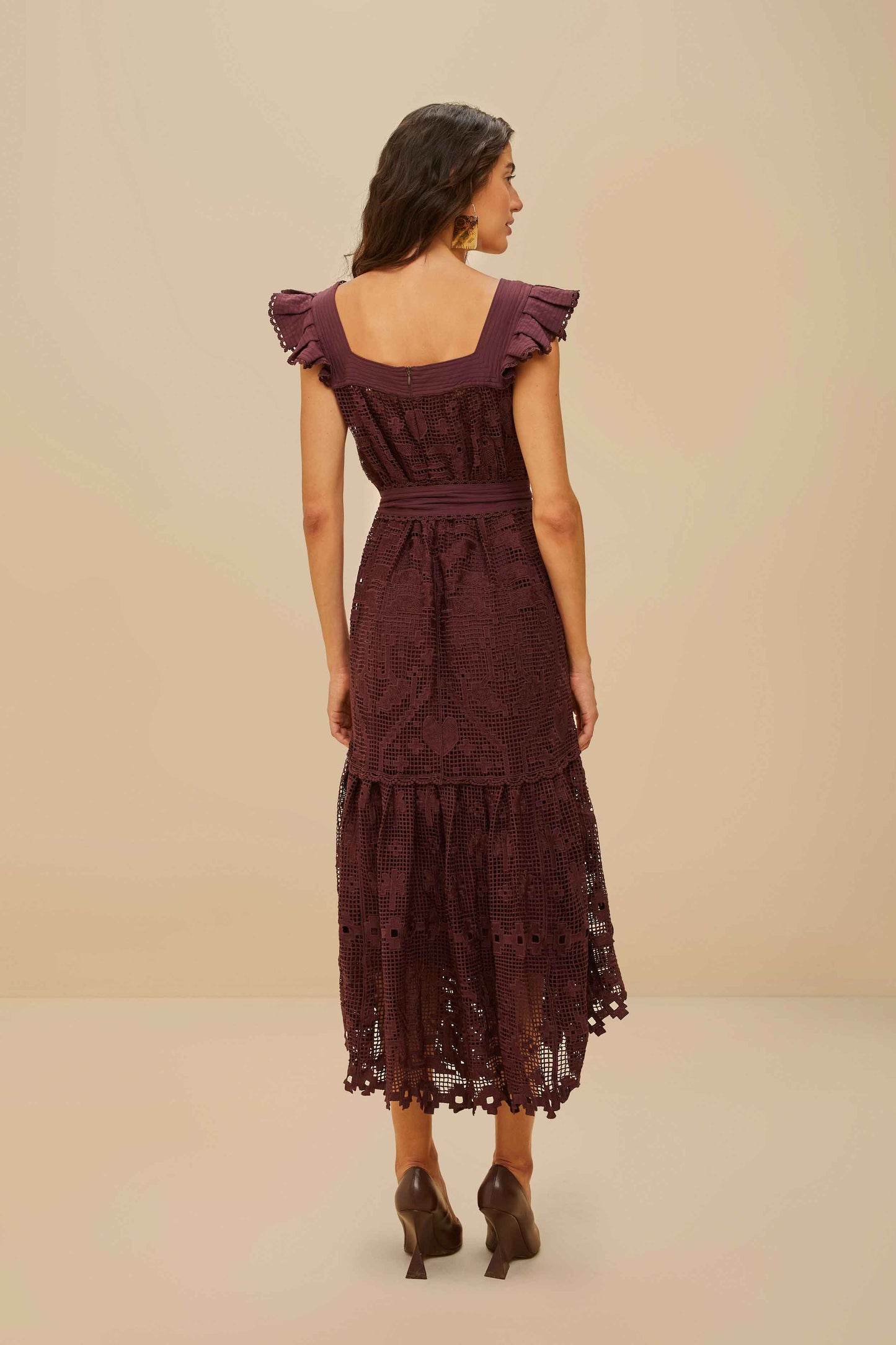 Pineapple Guipure Brown Midi Dress