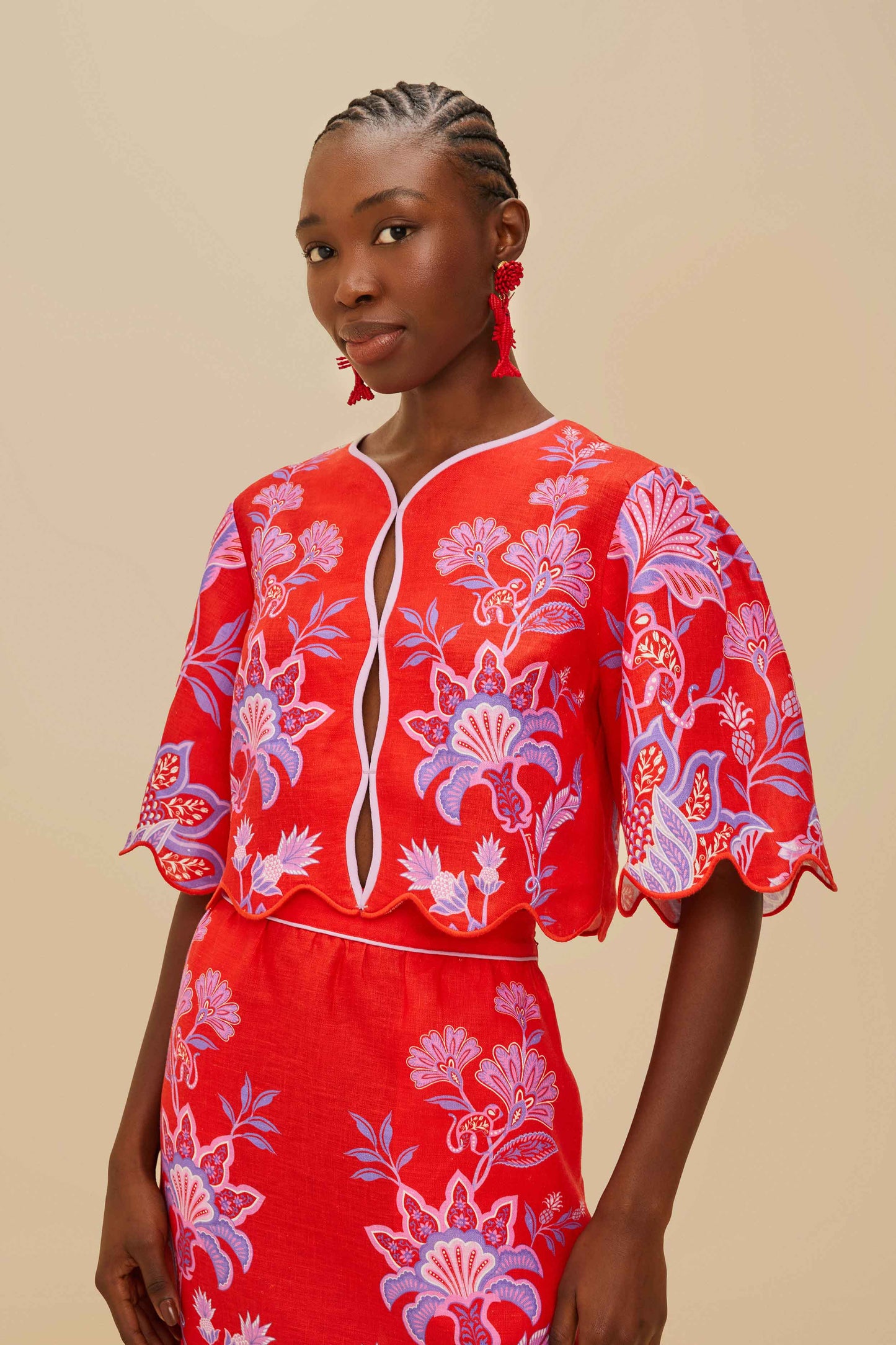 Red Porcelain Garden Euroflax™ Premium Linen Blouse
