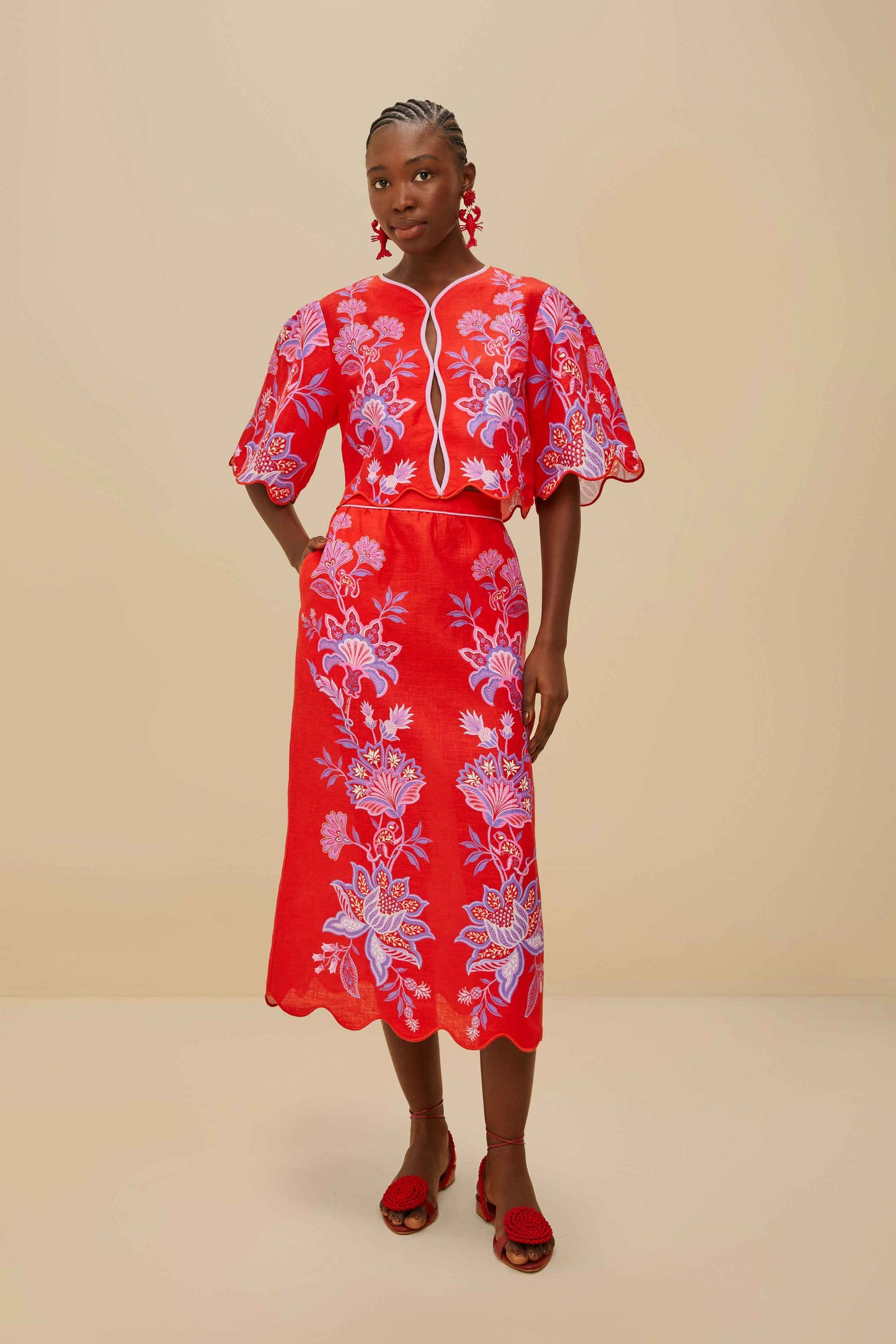 Red Porcelain Garden Euroflax™ Premium Linen Blouse