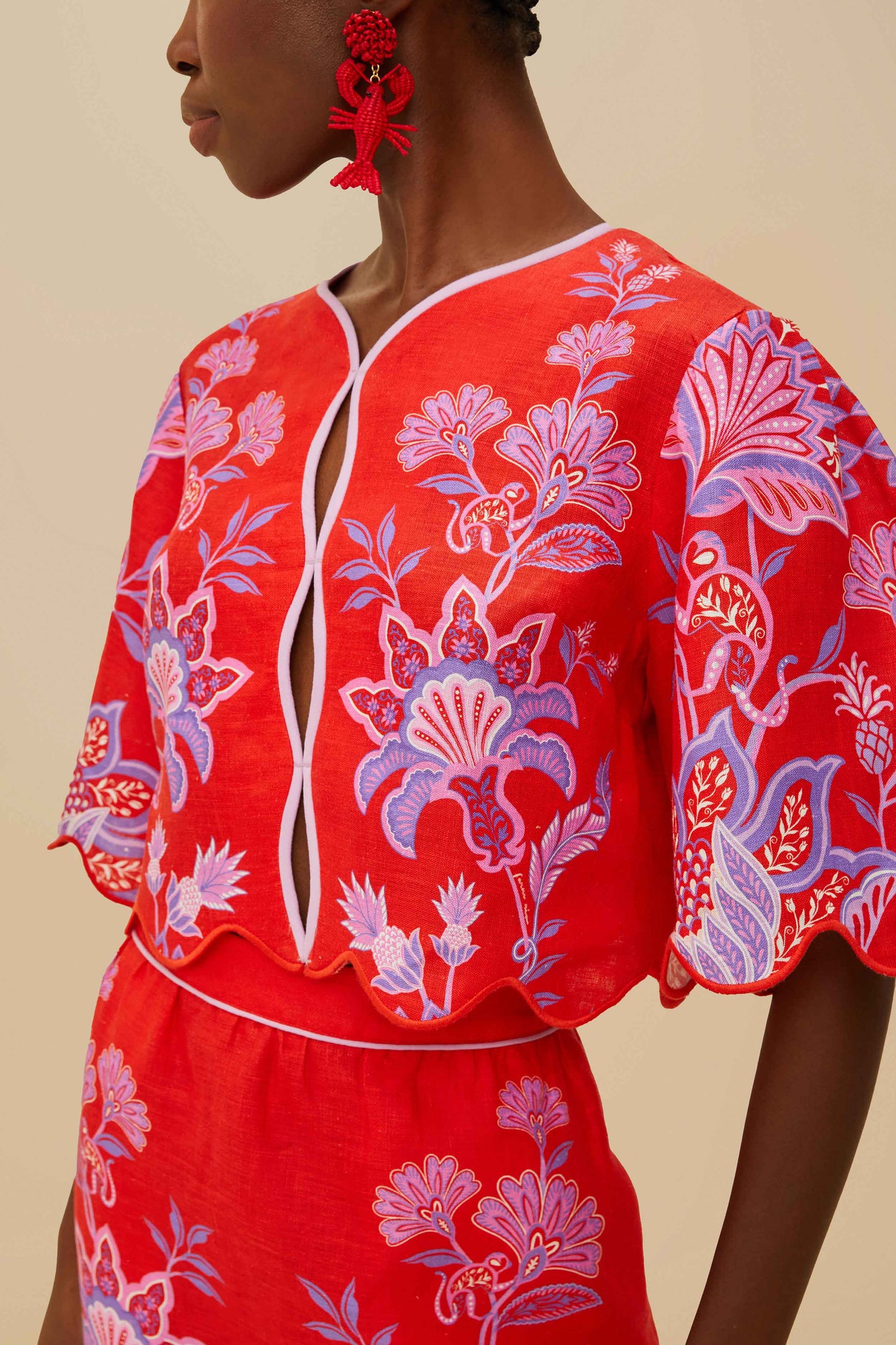 Red Porcelain Garden Euroflax™ Premium Linen Blouse