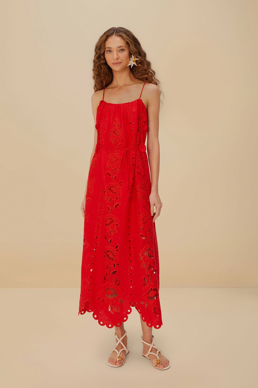 Red Flowers Richelieu Sleeveless Maxi Dress