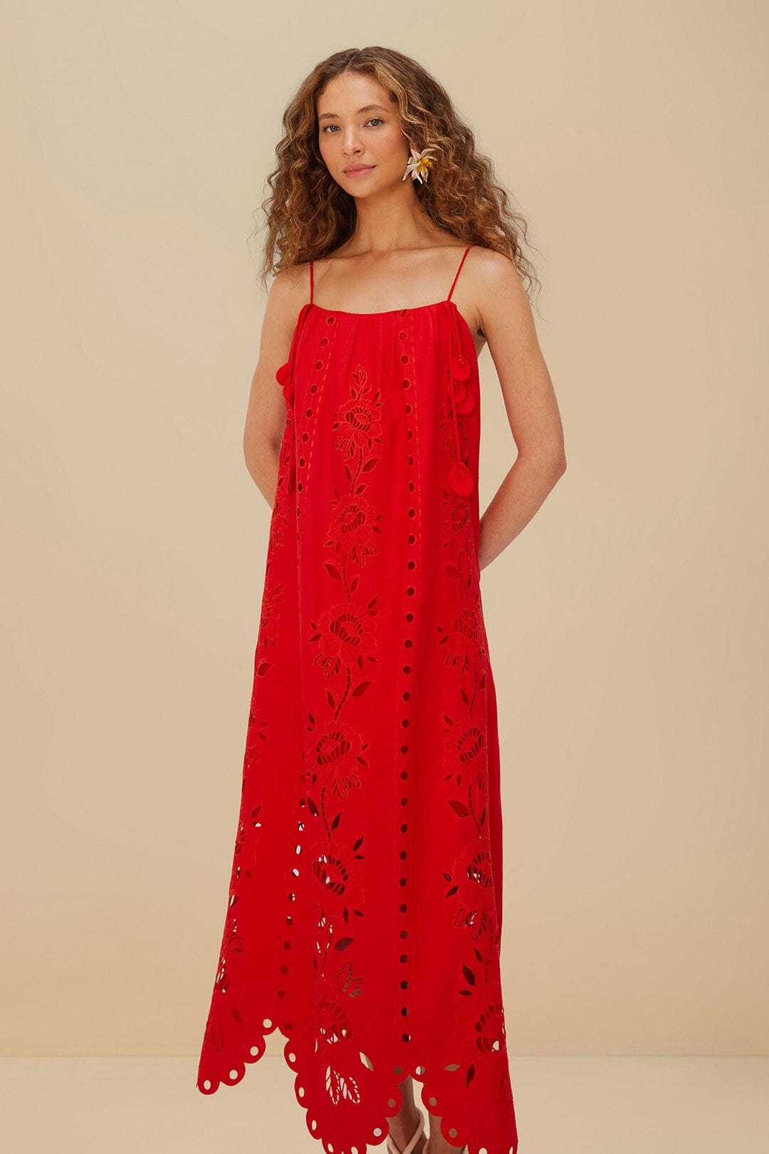 Red Flowers Richelieu Sleeveless Maxi Dress