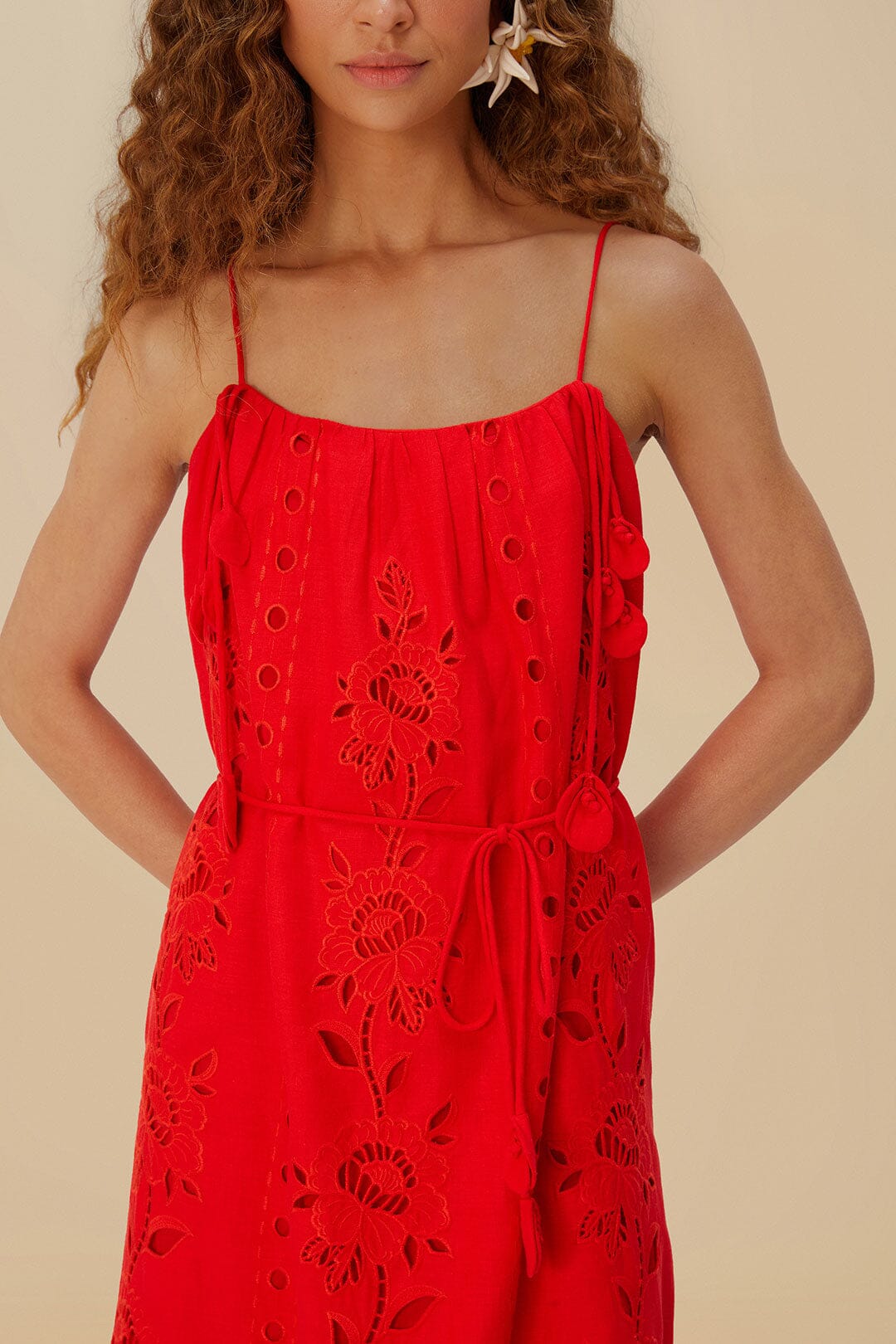 Red Flowers Richelieu Sleeveless Maxi Dress