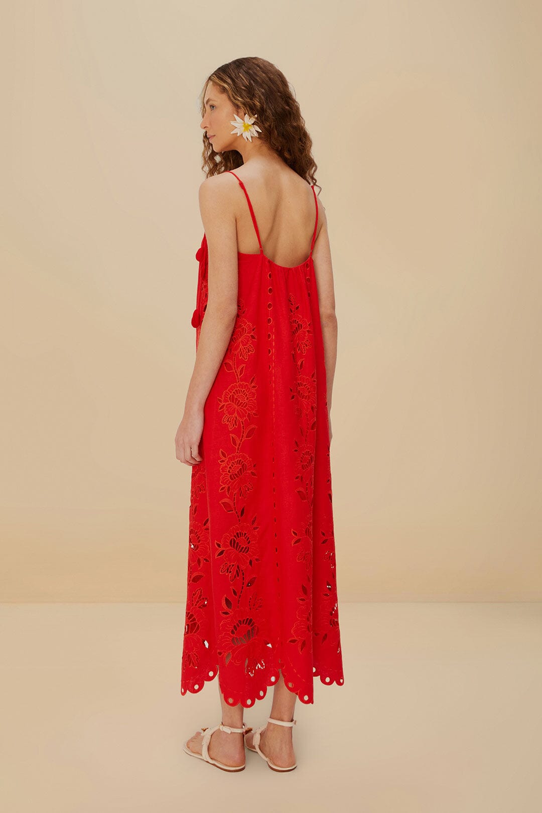 Red Flowers Richelieu Sleeveless Maxi Dress