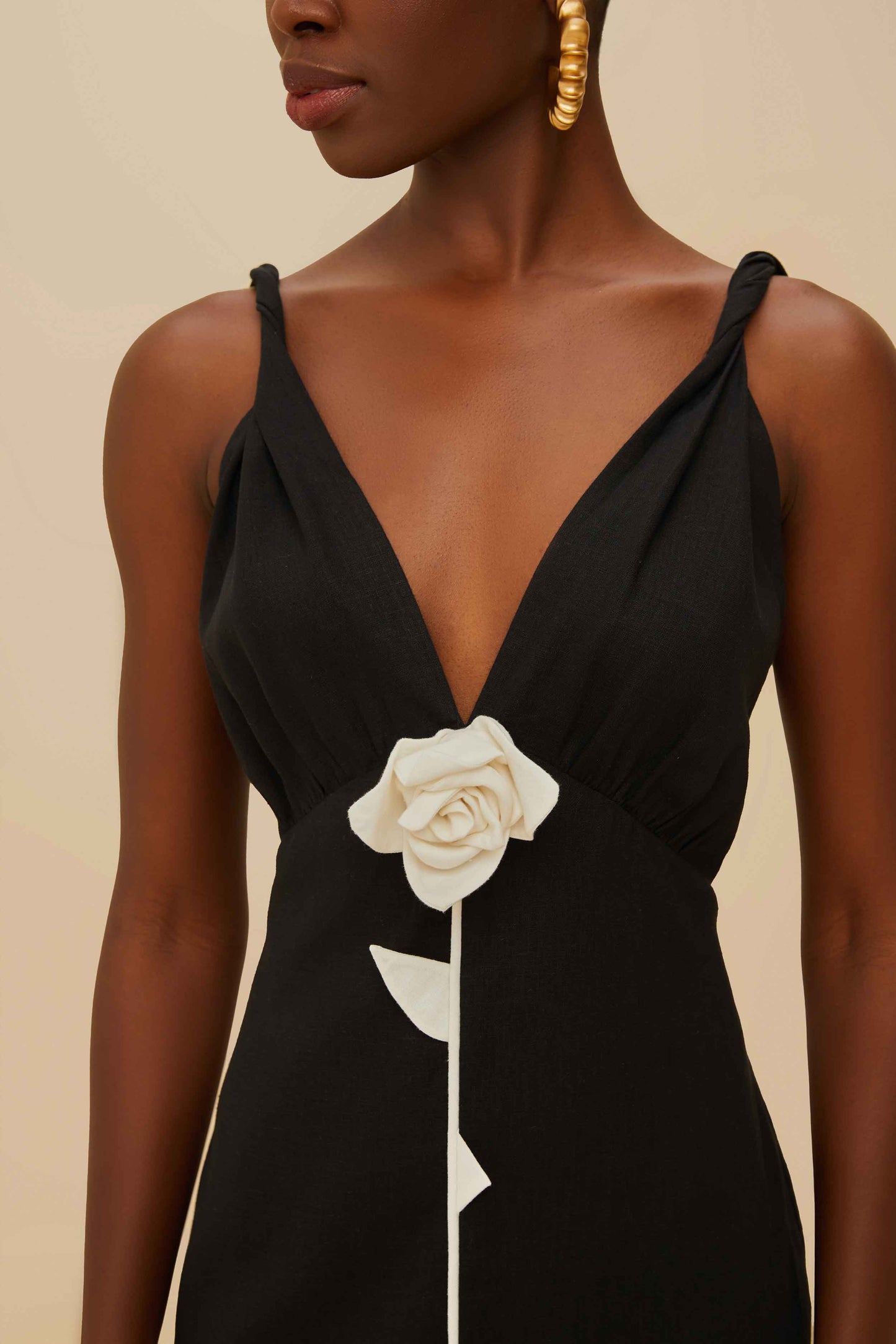 Black And White Rose Pipping Mini Dress