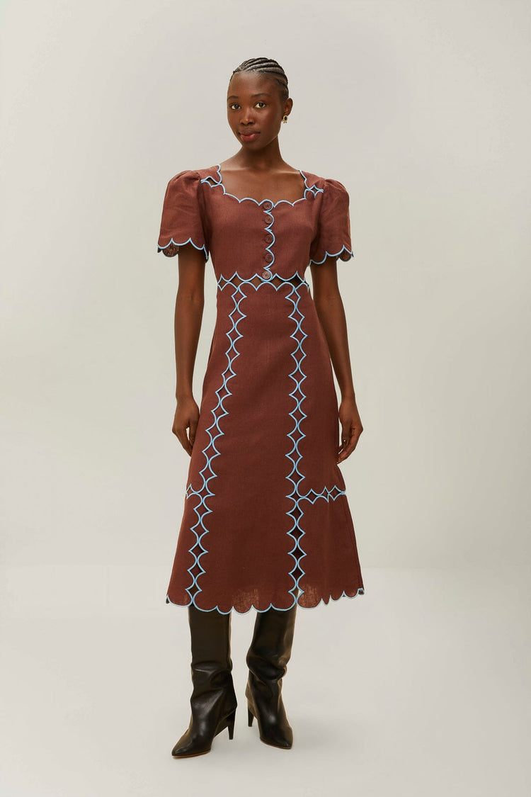 Brown Short Sleeve Maxi Dress