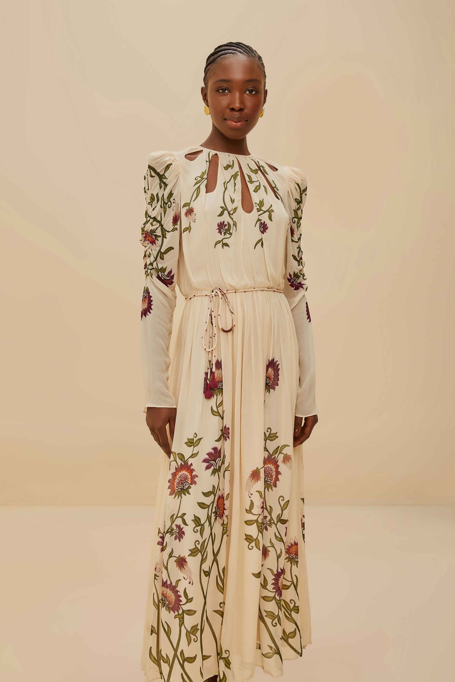 Romantic Nature Multicolor Long Sleeve Maxi Dress
