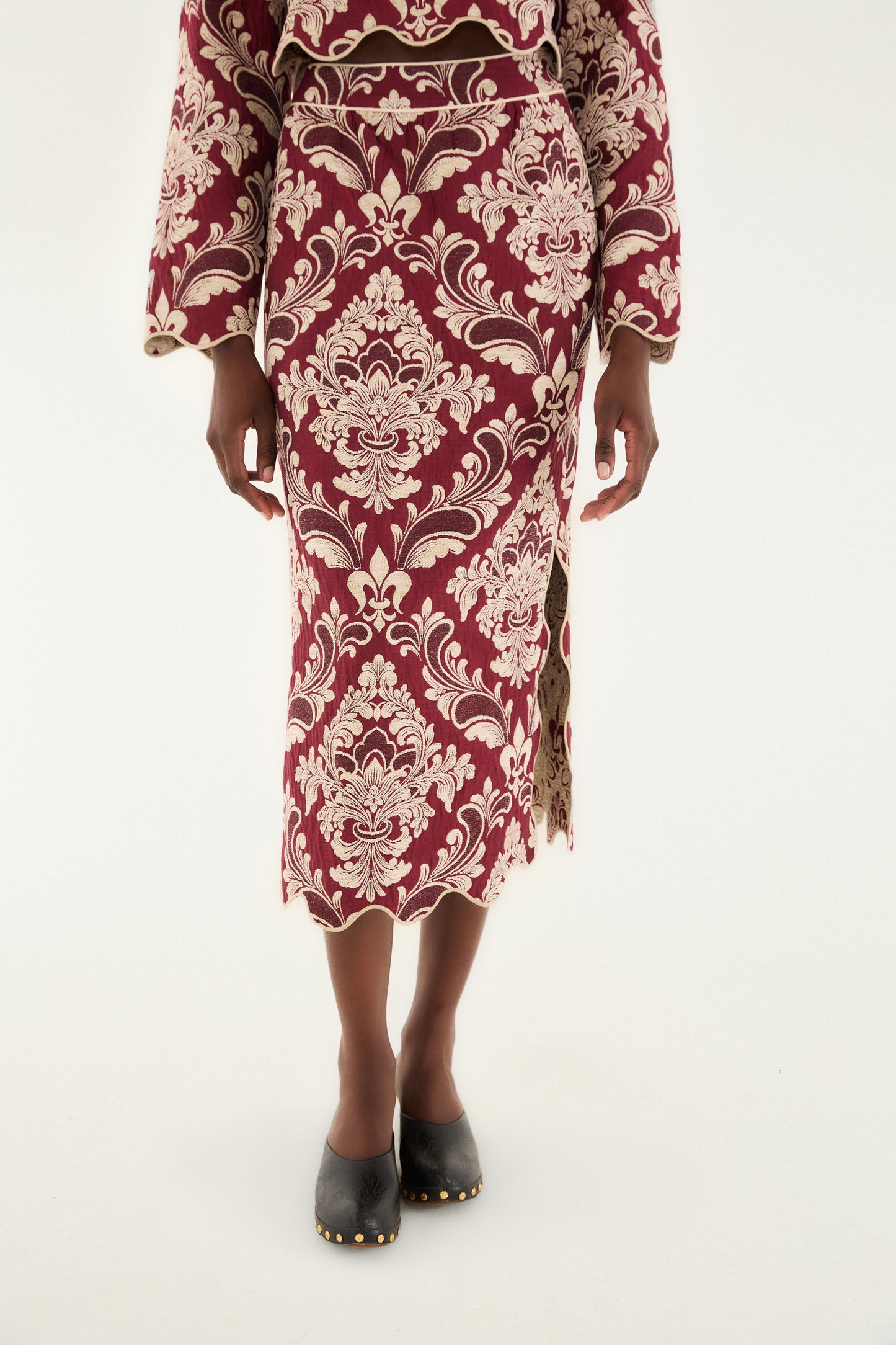 Bicolor Jacquard Waves Midi Skirt