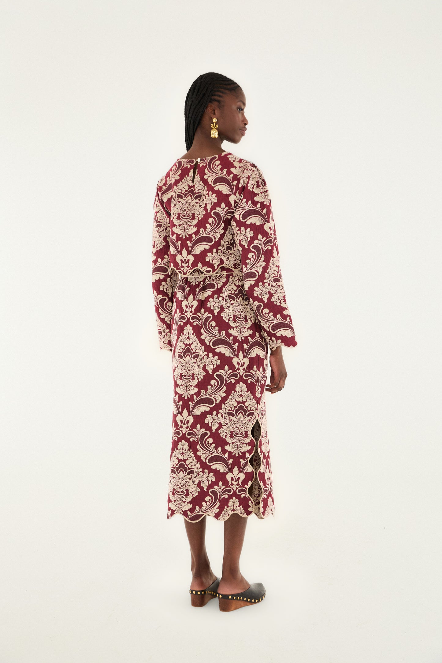 Bicolor Jacquard Waves Midi Skirt