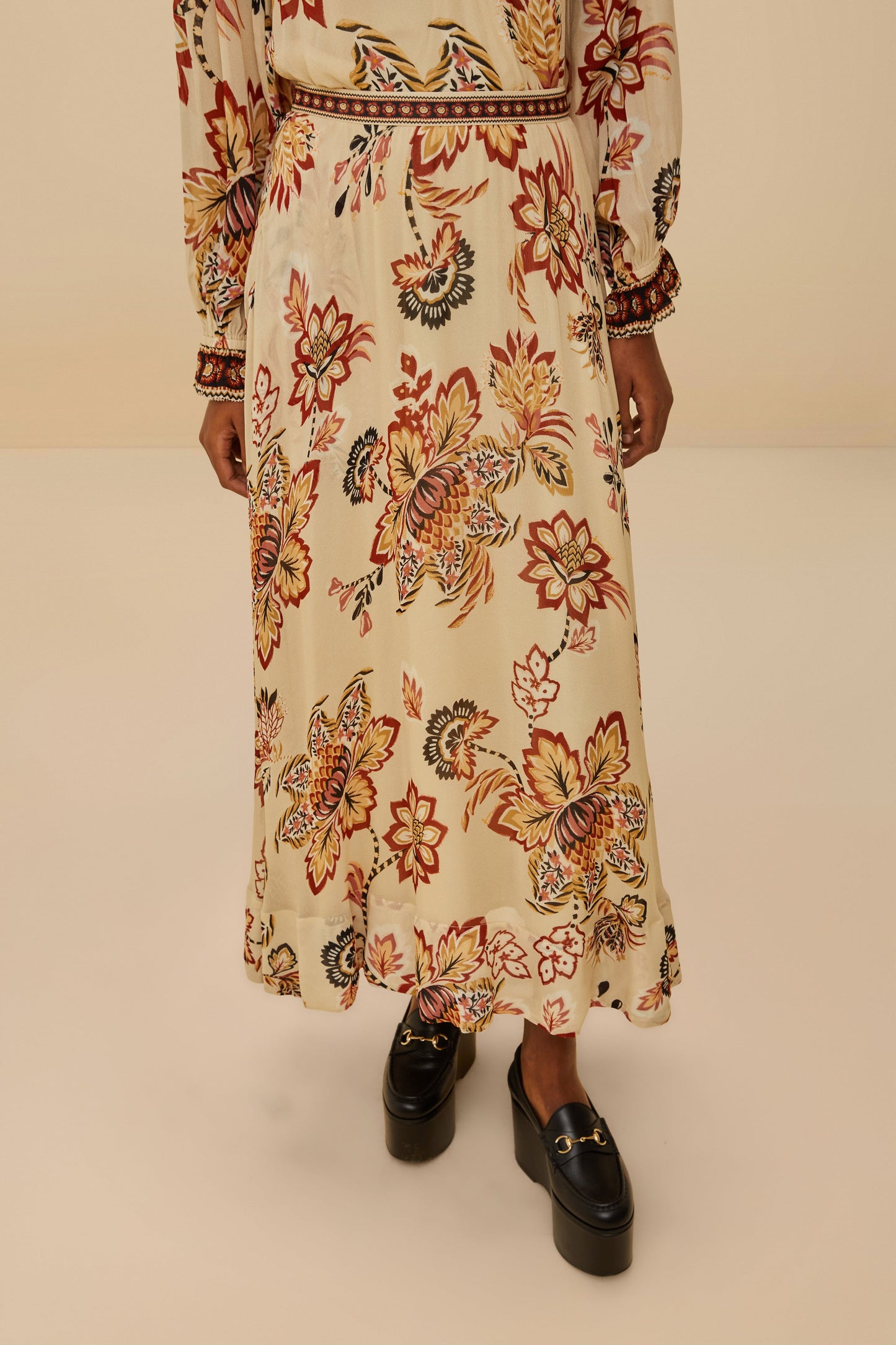 Aura Floral Sand Midi Skirt