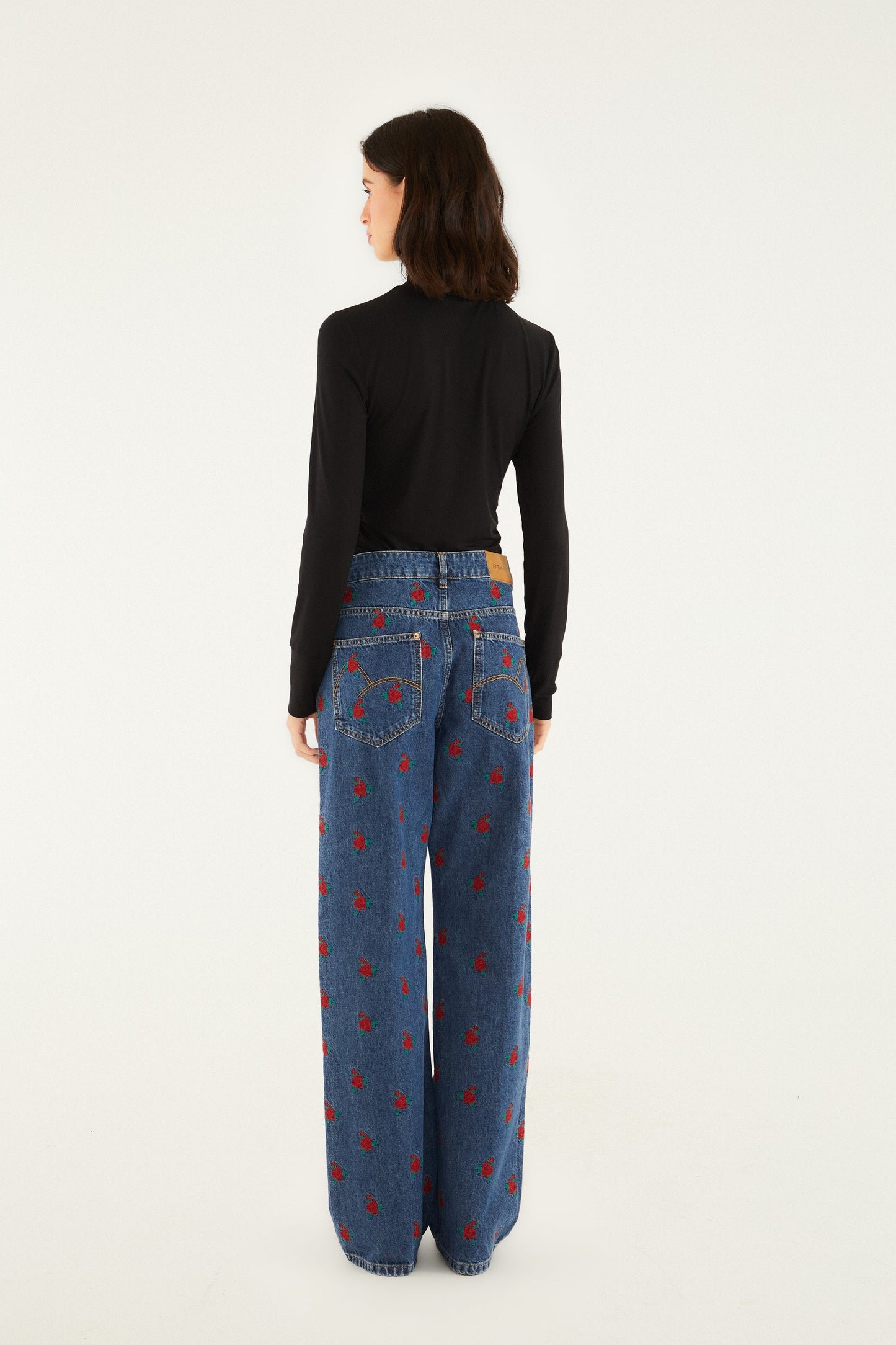 Pants Flower Embroidered Denim