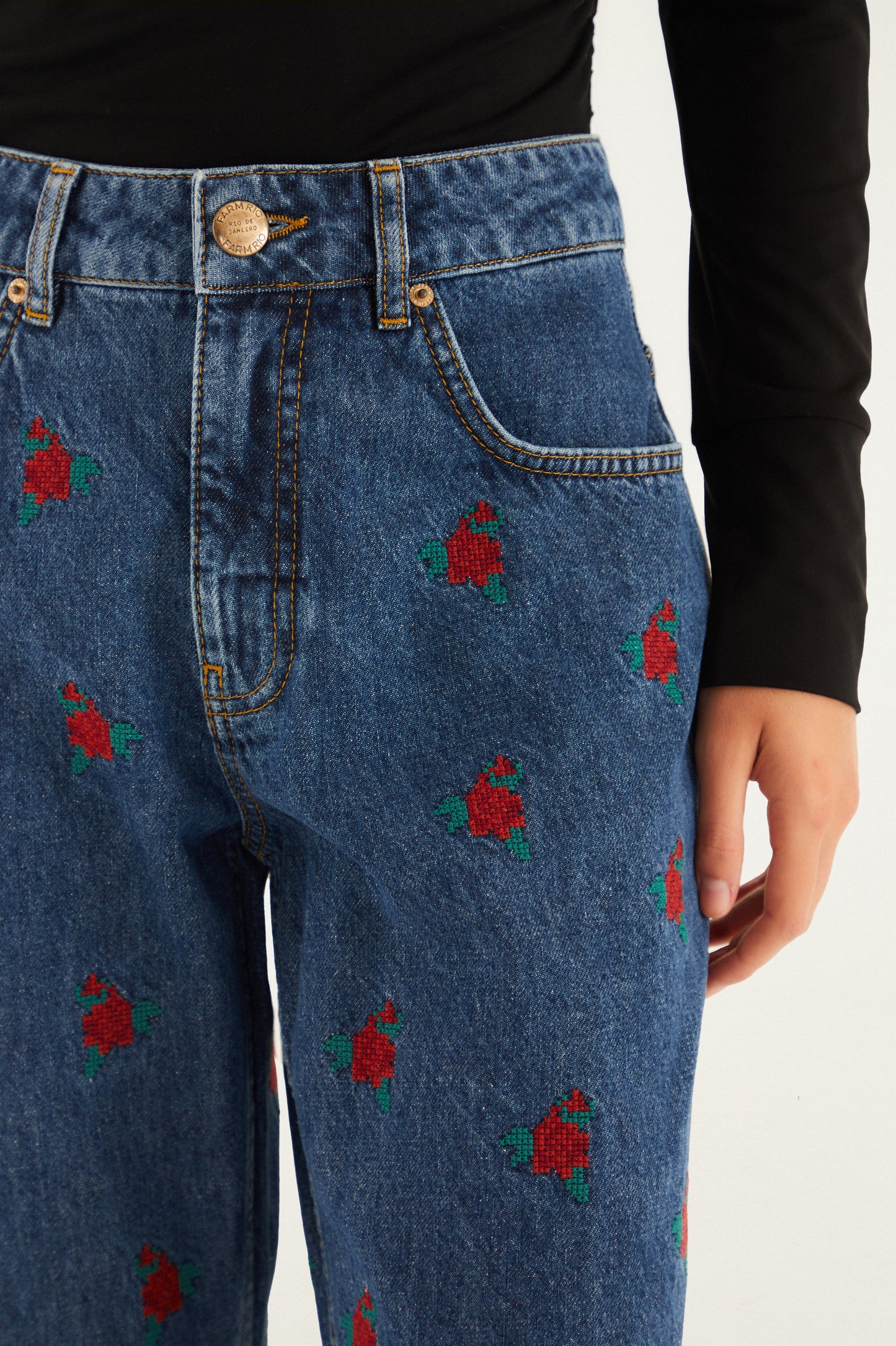 Pants Flower Embroidered Denim