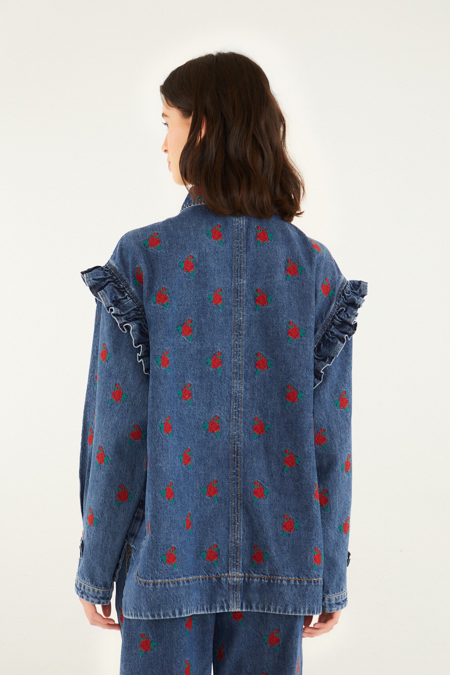 Flower Embroidered Denim Shirt