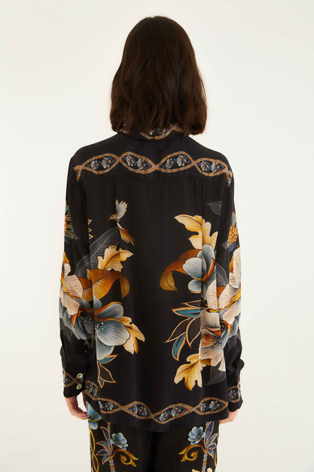 Snake Floral Black Pajama Shirt