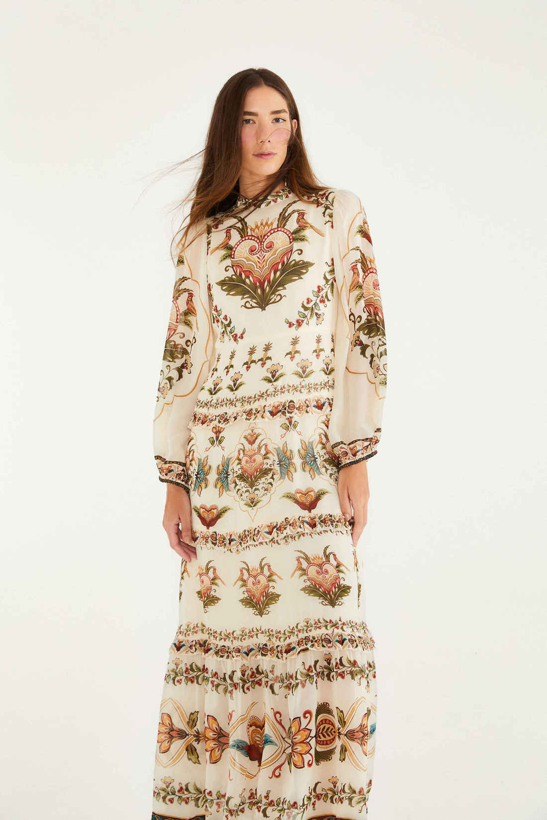 Majestic Hearts Cream Maxi Dress