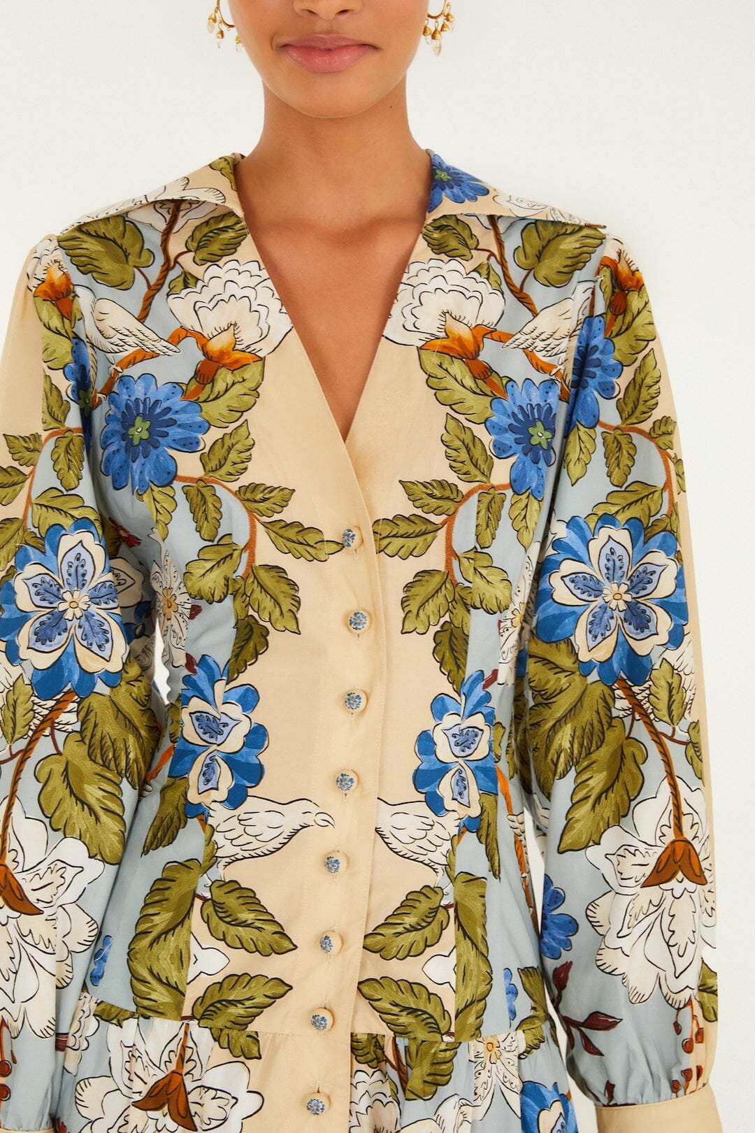 Garden Scarf Blue Long Sleeve Midi Dress