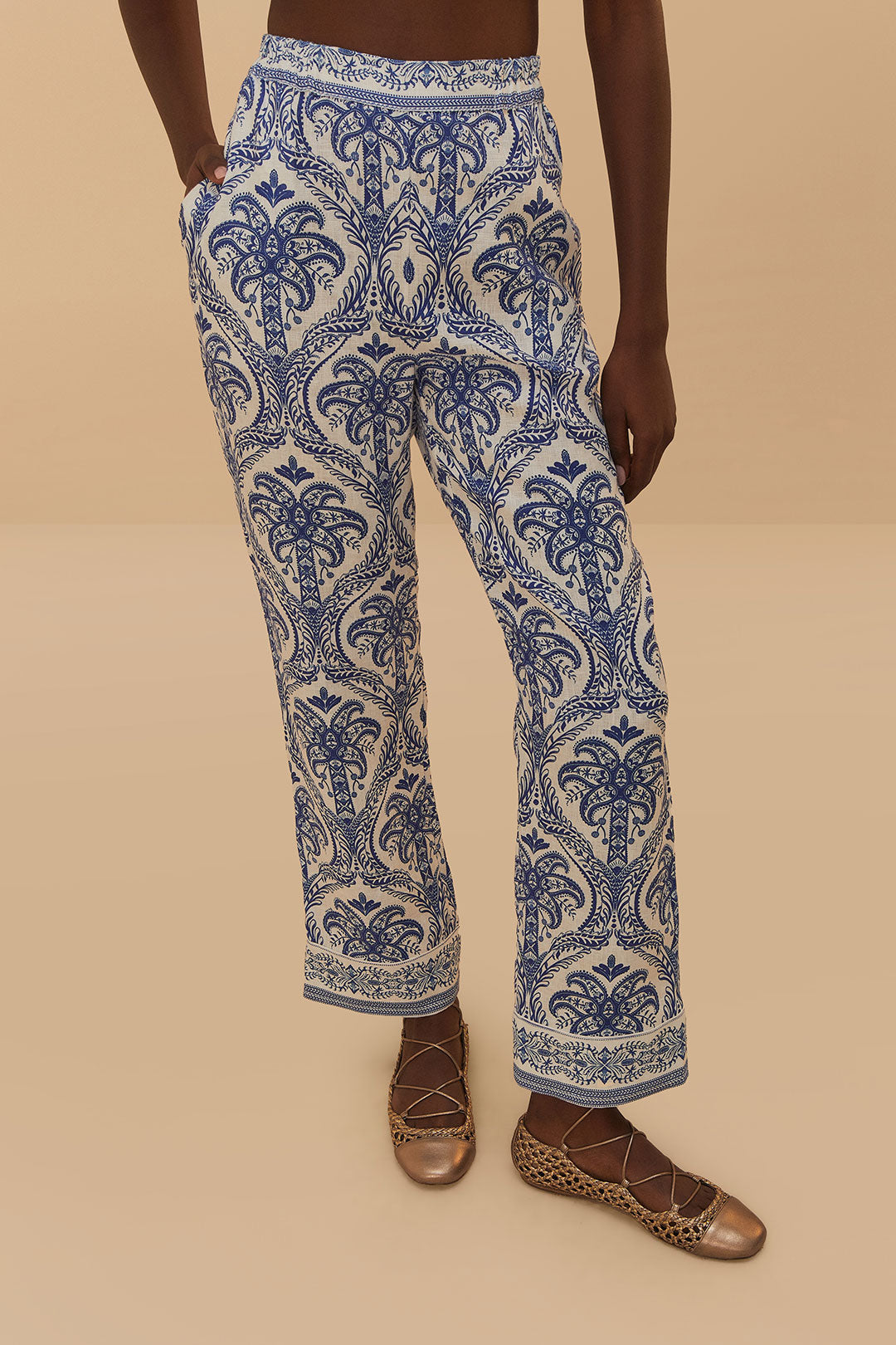 Blue Tropical Cameo Off-White Pajama Pants