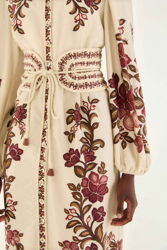 Renata Floral Sand Long Sleeve Midi Dress